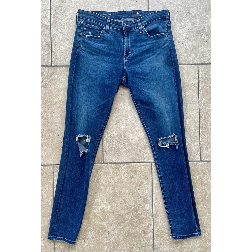 AG Adriano Goldschmied Legging Ankle Jeans Womens 28 Distressed Skinny Med Wash